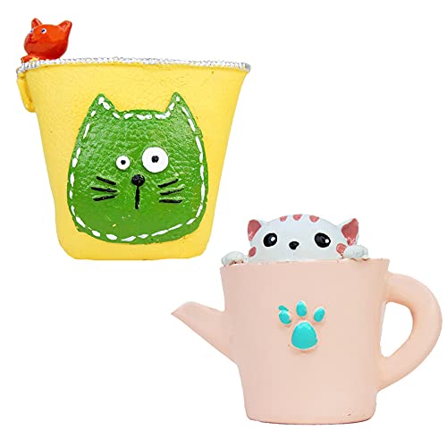(Set of 2) Kitty in watercan & kitty in purse Succulent Pot