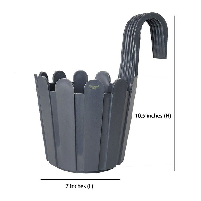 Wonderland  (Set of 2) Fence Hook Railing Planter ( Premium Plastic Railing pots for Balcony) (Grey)