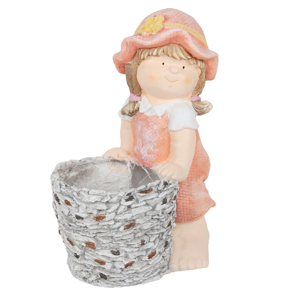 Girl Statue with Pot Planter for Garden and Balcony Decoration