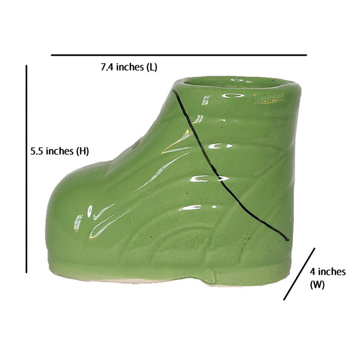 Shoe Shape Ceramic Pot for House and Garden Decoration (Green) - Wonderland Garden Arts and Craft