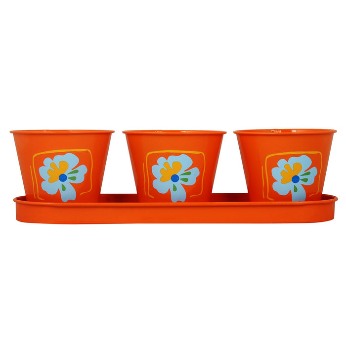 (Set of 3) Metal Pots With Tray for Home Decoration