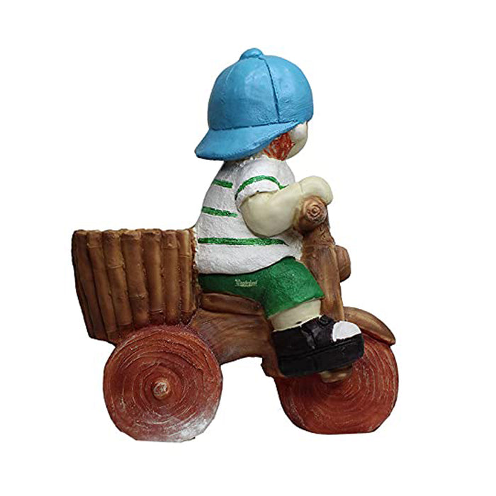 Boy on Cycle Pot Planter for Balcony and Garden Decoration (Light Blue)
