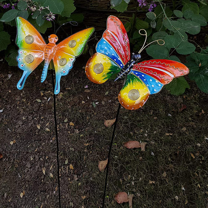 (Set of 2) Metal Butterfly Stake/Stick for Garden Decoration (Red &Yellow)