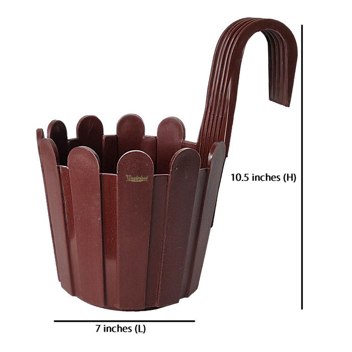 Wonderland ( Set of 2)Fence Hook Railing Planter ( Premium Plastic Railing pots for Balcony) (Brown)