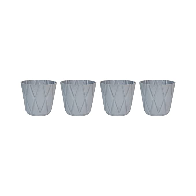 (Set of 4) 4 x 4" Solitaire Pot for Home Garden, Grey