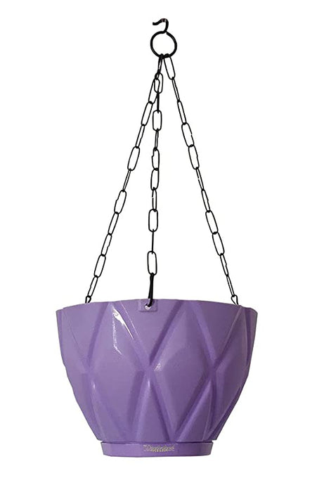 (Set of 2) Hanging Solitaire Pot with Chain and Drain Base for Home Garden, Purple