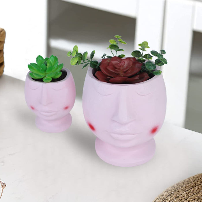 (Set of 2) Designer Ceramic Pink Face Pot (Table Top Size)