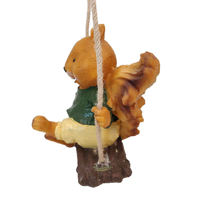 Hanging Squirrel Boy Swinging Statue for Garden Decoration (Brown)