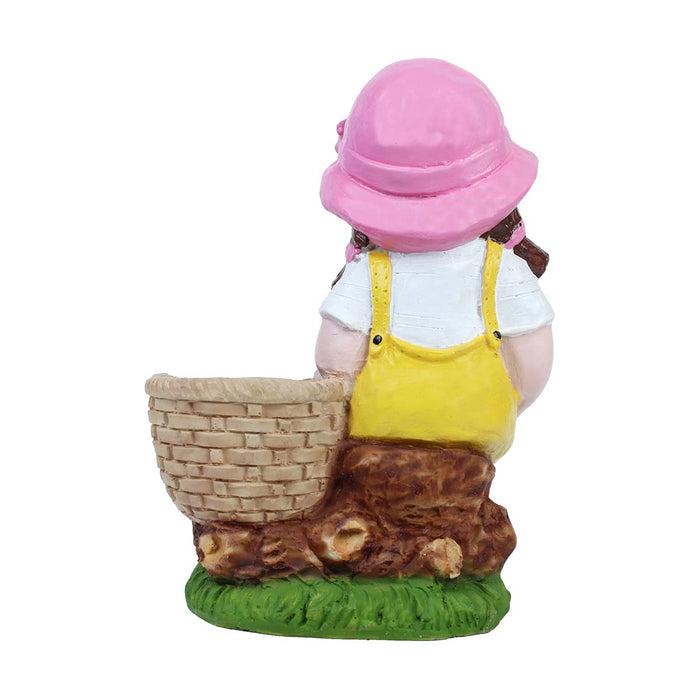 Girl on Stone with Pot Planter for Garden Decoration (Yellow)
