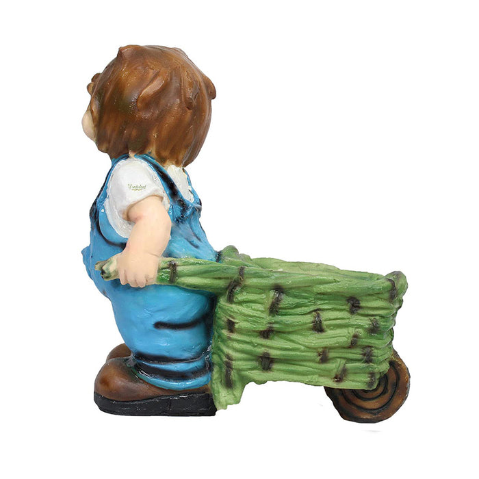 Boy Pushing Trolley Pot Planter for Balcony and Garden Decoration