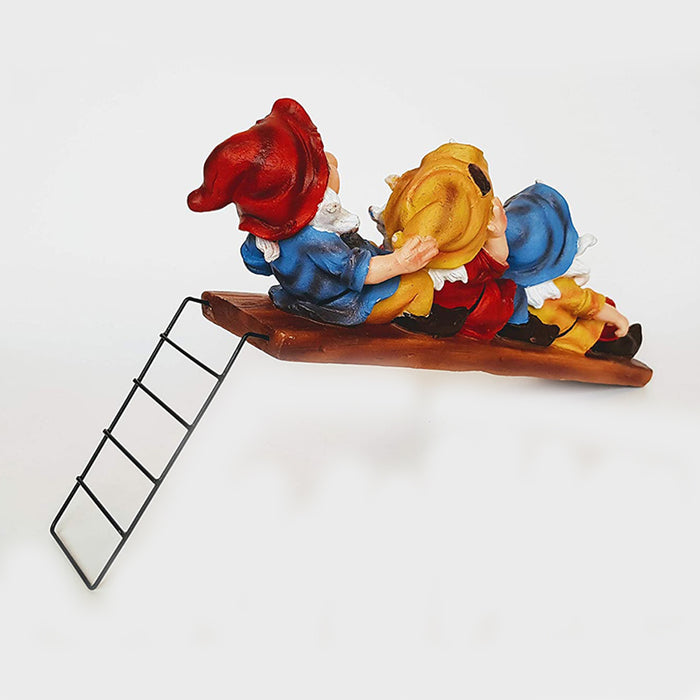 Three Gnome/Dwarf on Slide for Garden Decoration