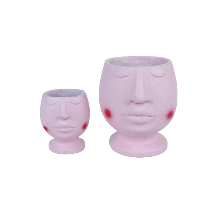 (Set of 2) Designer Ceramic Pink Face Pot (Table Top Size)