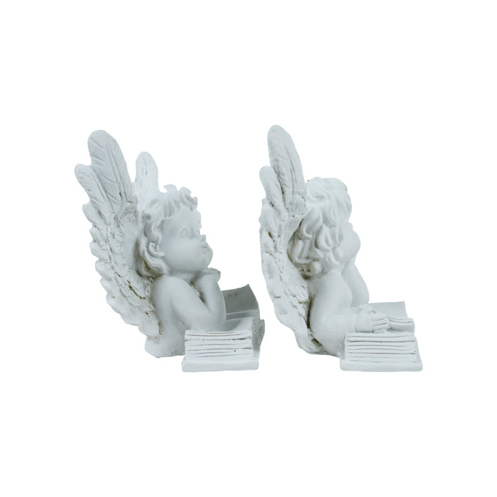 (Set of 2) Angels Statue with Big Wings & Book