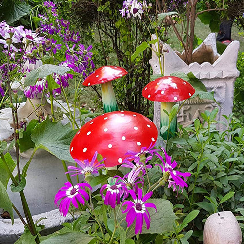 (Set of 3) Full Mushroom Garden Stick/Stack for Garden Decoration