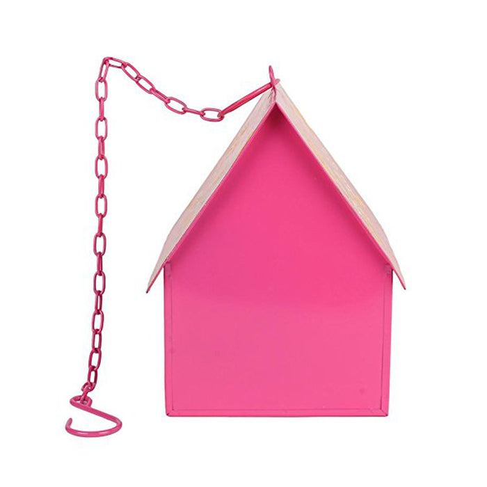 Hanging Bird House with Feeder for Garden Decoration (Pink)
