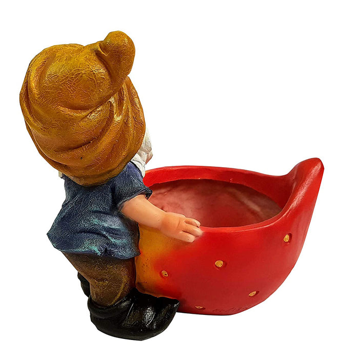 Dwarf/Gnome with Strawberry Pot Planter for Garden Decoration (Yellow Cap)