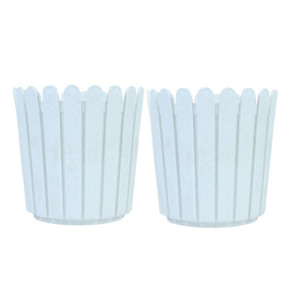 8 inches Plastic Round Fence Garden pots for Outdoor (Set of 2) (Marble White)