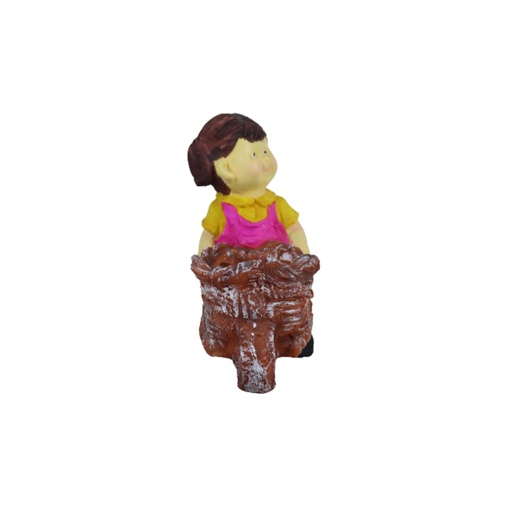 Girl Pushing Trolley Pot Planter for Garden Decoration