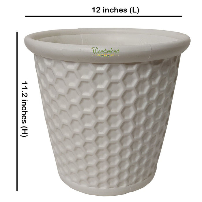 Set of 2 : White Honeycomb 12 Inches PP/ PVC / High Quality Plastic Planter