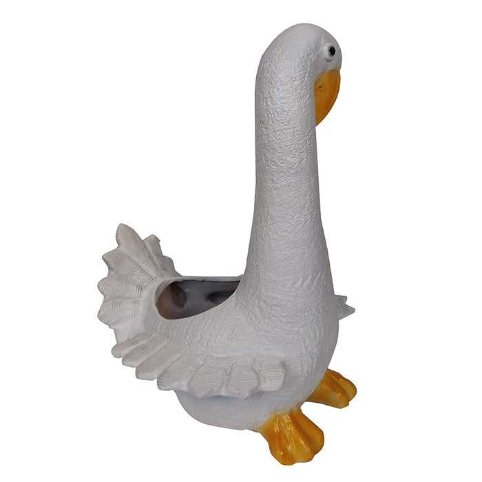 Closed Mouth Duck with Pot Planter for Garden Decoration (White)