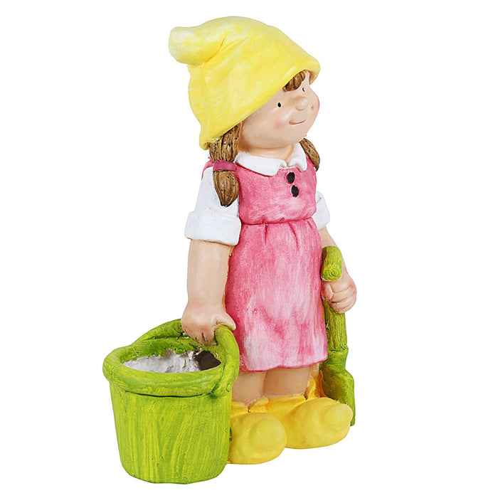 Girl With Spade & Bucket Pot Planter (Yellow)