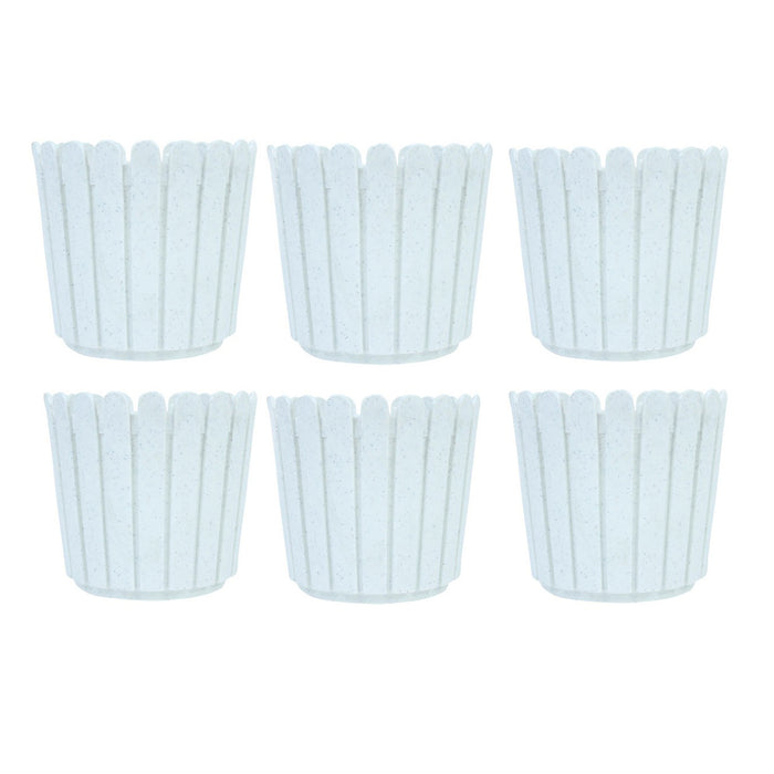 6 inches PPlastic Round Fence Garden pots for Outdoor, Set of 6 (Marble White)