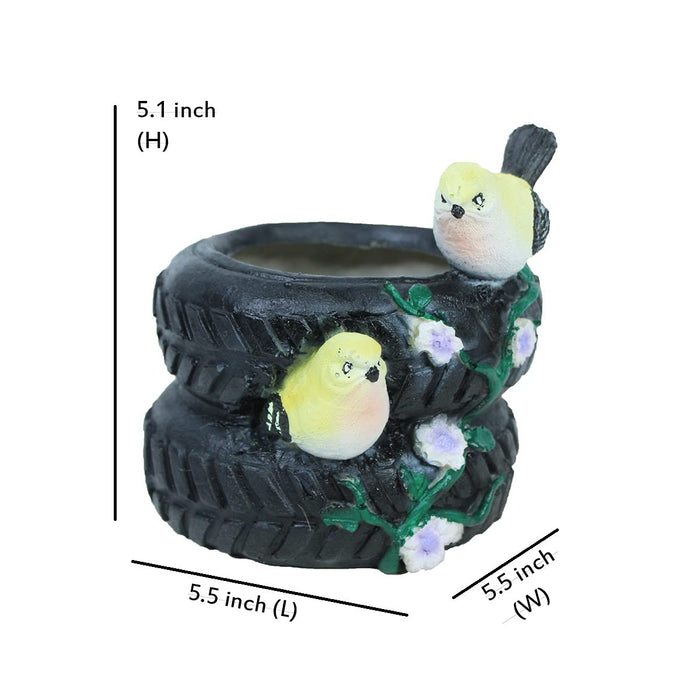 Tyre with Two Birds Pot for Home and Balcony Decoration