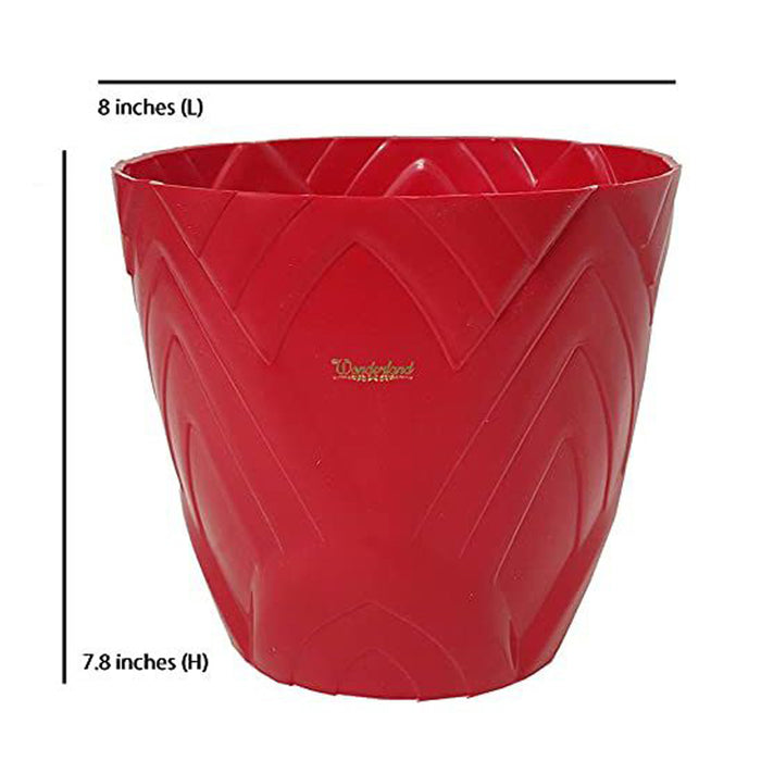 Set of 4 : Red Lotus 8 Inches PP/ PVC / High Quality Plastic Planter