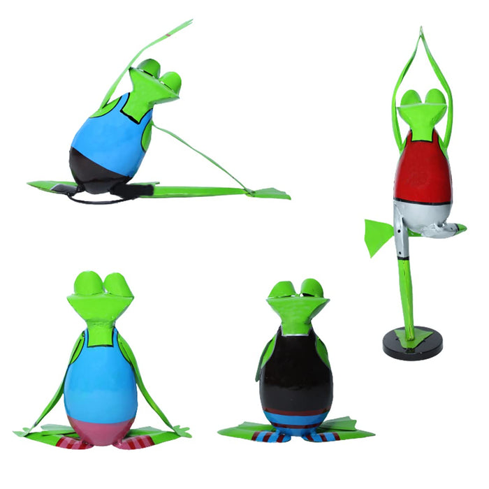 (Set of 4) Metal Yoga Frogs for Home and Garden Decoration
