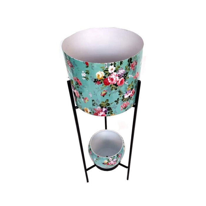 Double Pot with Stand for Home and Balcony Decoration (Sea Green)