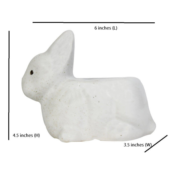 Ceramic Rabbit Small Pot for Home and Garden Decoration (White) - Wonderland Garden Arts and Craft