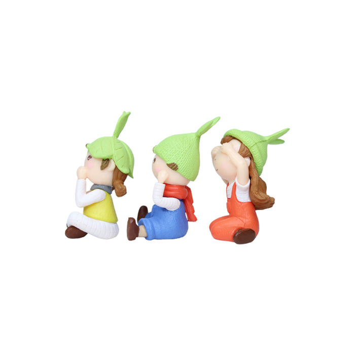 Miniature toys Set of 3 Green cap kids(Miniature Fairy Garden Accessoriesfor DIY tray garden Plant Décor)