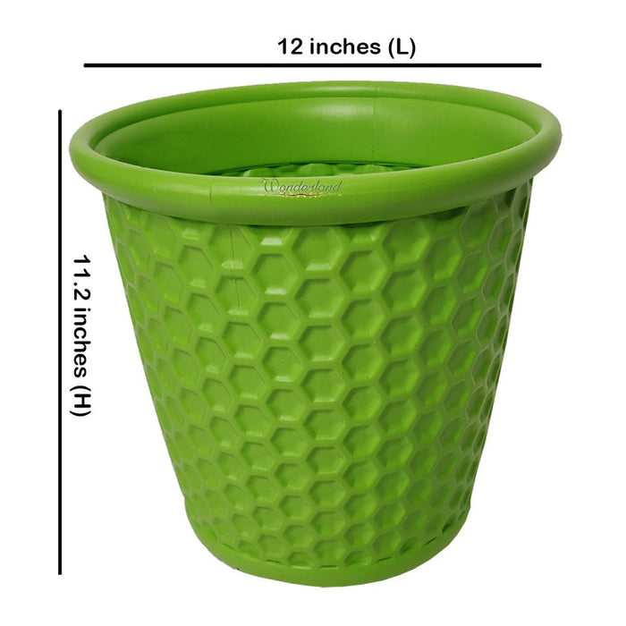 Set of 2 : Green Honeycomb 12 Inches PP/ PVC / High Quality Plastic Planter