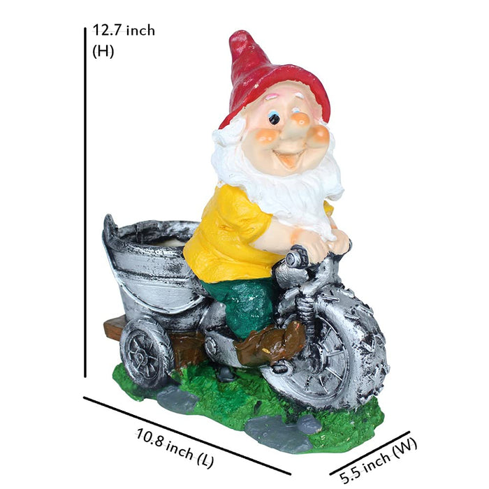 Dwarf/Gnome Riding Bike Planter for Garden Decoration