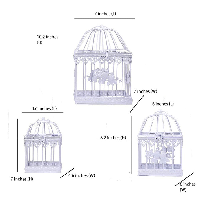 (Set of 3) Metal Square Bird Cages for Home and Balcony Decoration