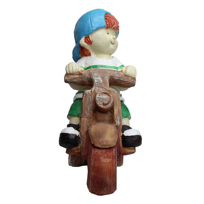 Boy on Cycle Pot Planter for Balcony and Garden Decoration (Light Green)