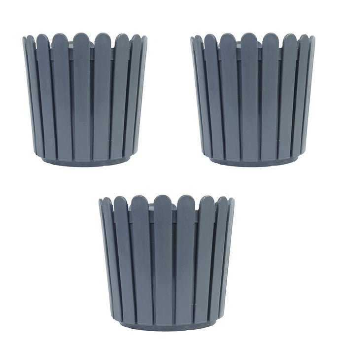 8 inches Plastic Round Fence Garden pots for Outdoor (Set of 3) (Light Grey)