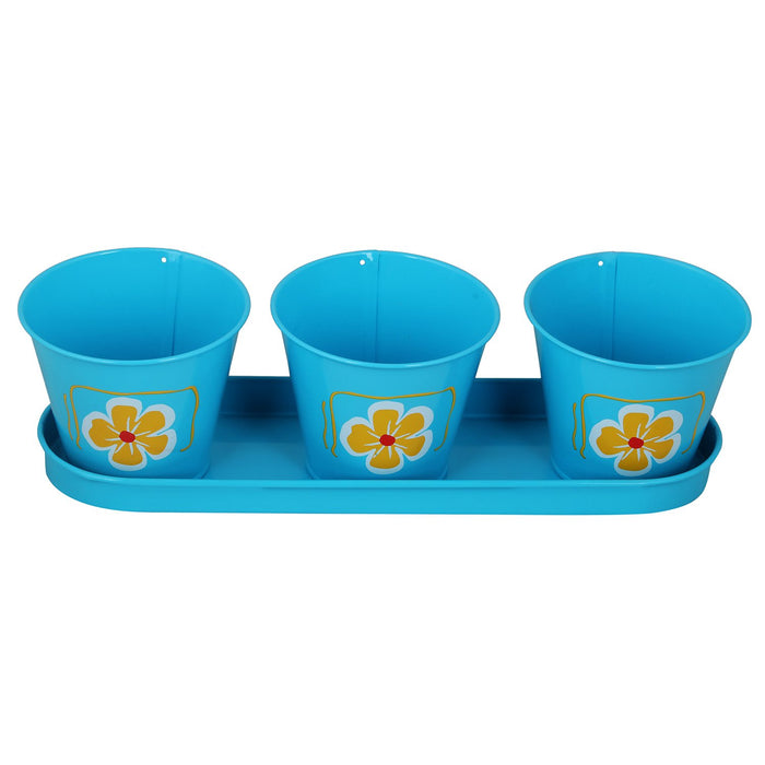 (Set of 3) Metal Pots With Tray for Home Decoration