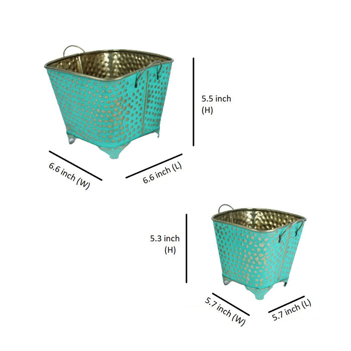 (Set of 2) Metal Buckets Colored Galvanized Bucket (Green)