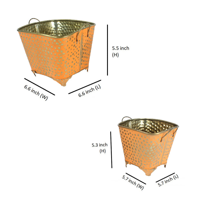 (Set of 2) Metal Buckets Colored Galvanized Bucket (Orange)