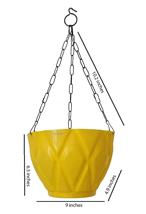 (Set of 2) Hanging Solitaire Pot with Chain and Drain Base for Home Garden, Yellow
