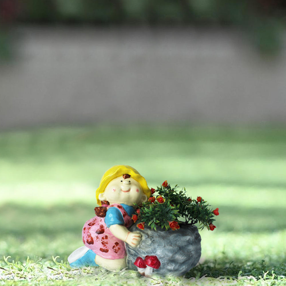Girl Stone Planter for Balcony and Garden Decoration
