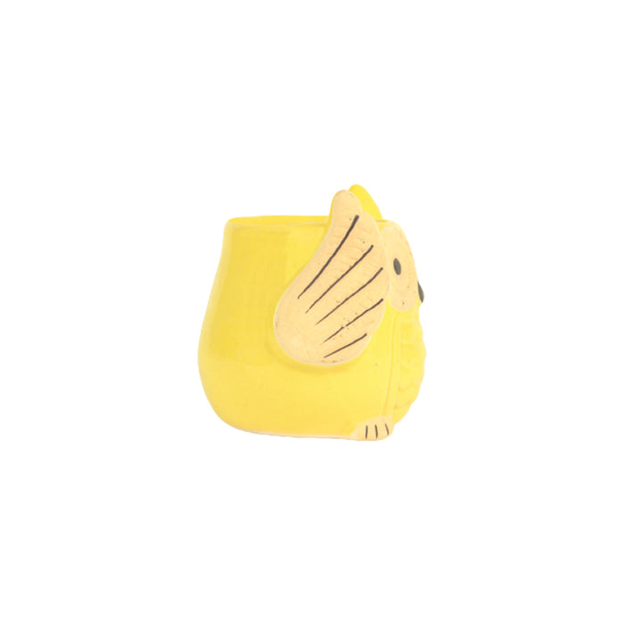Ceramic Small Owl Flower Pot (Lime Yellow)
