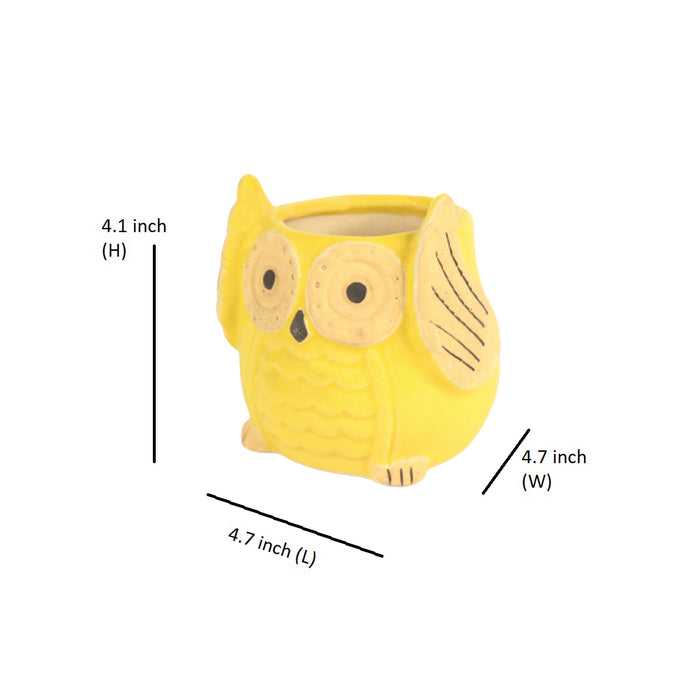 Ceramic Small Owl Flower Pot (Lime Yellow)