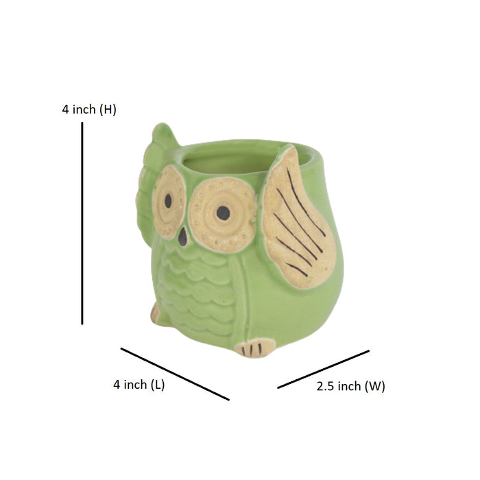 Ceramic Small Owl Flower Pot (Green)