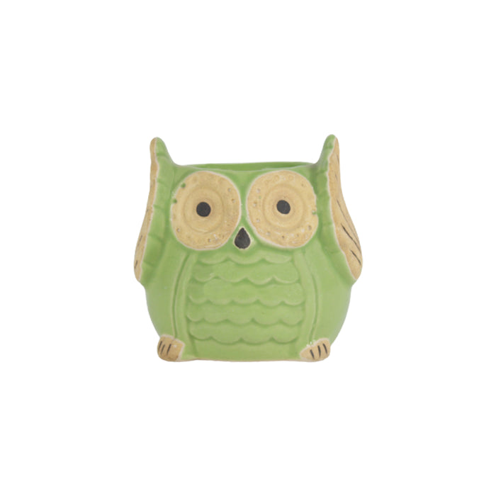 Ceramic Small Owl Flower Pot (Green)