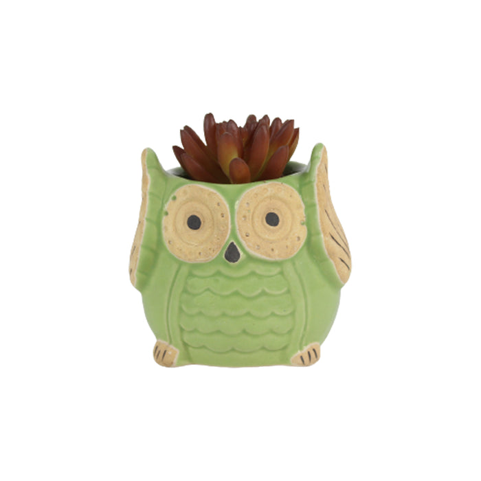 Ceramic Small Owl Flower Pot (Green)