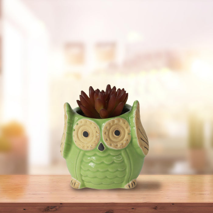 Ceramic Small Owl Flower Pot (Green)