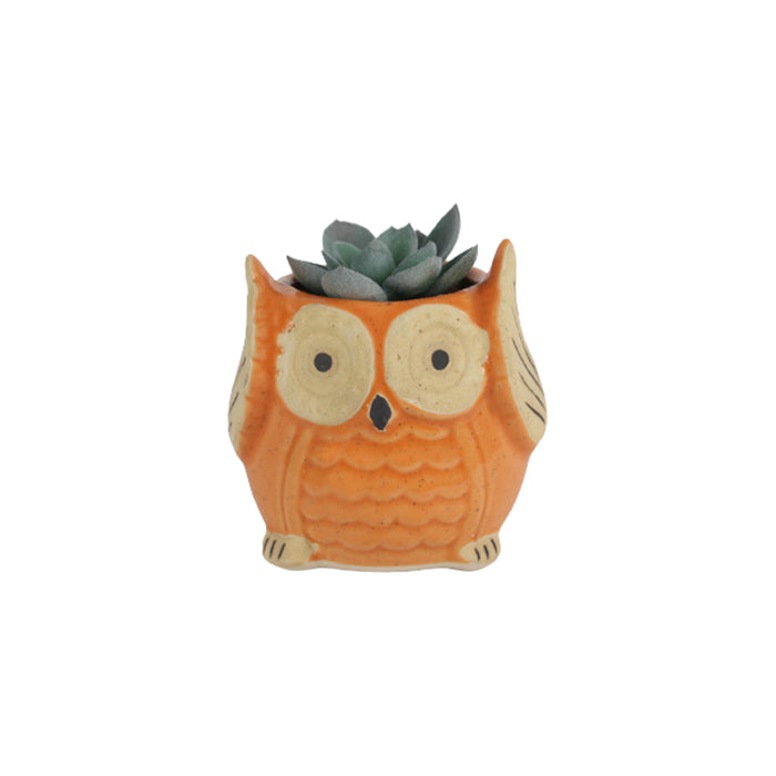 Ceramic Small Owl Flower Pot  (Orange)