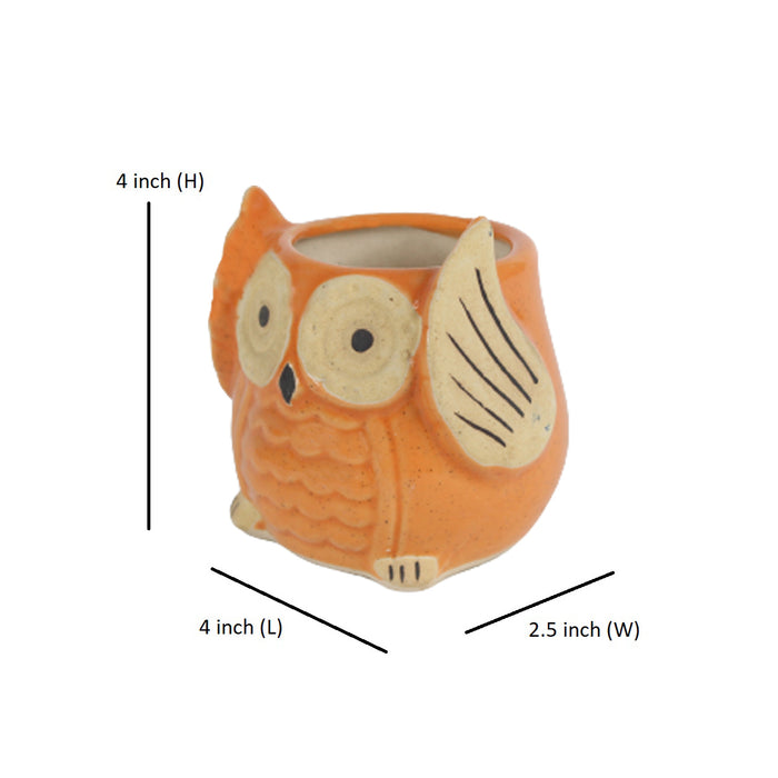 Ceramic Small Owl Flower Pot  (Orange)